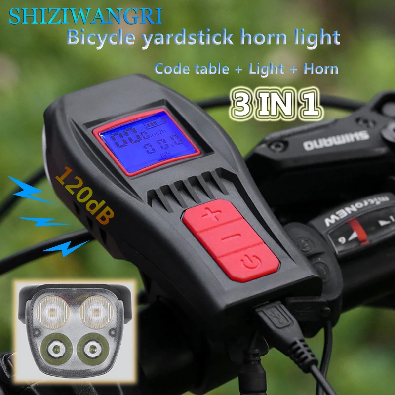 Bicycle Light Computer LCD Screen Wireless Speedometer Digital Odometer MTB Bike Headlight Bicycle Bell 4 LED Cycling Light