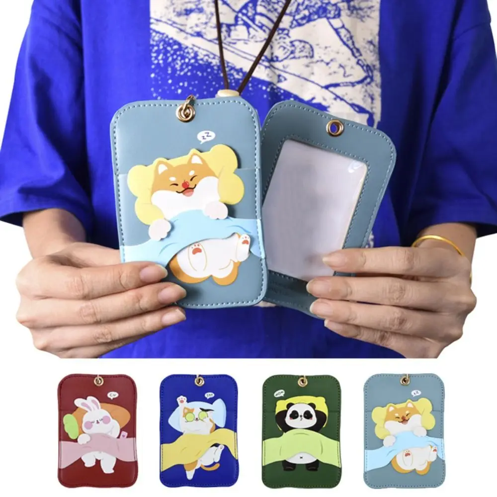 

Длинный ремешок для сна, держатель для карт с изображением кота, модный держатель для рабочих карточек, креативный защитный чехол для удостоверения личности с кроликом, работа