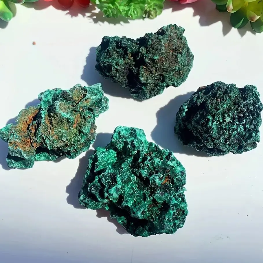 الملكيت الأخضر الطبيعي الحجر الخام الخام كريستال غير النظامية الكلاسيكية مكعب الصخور تحصيل الحصى المعادن عينة ديكور المنزل #4