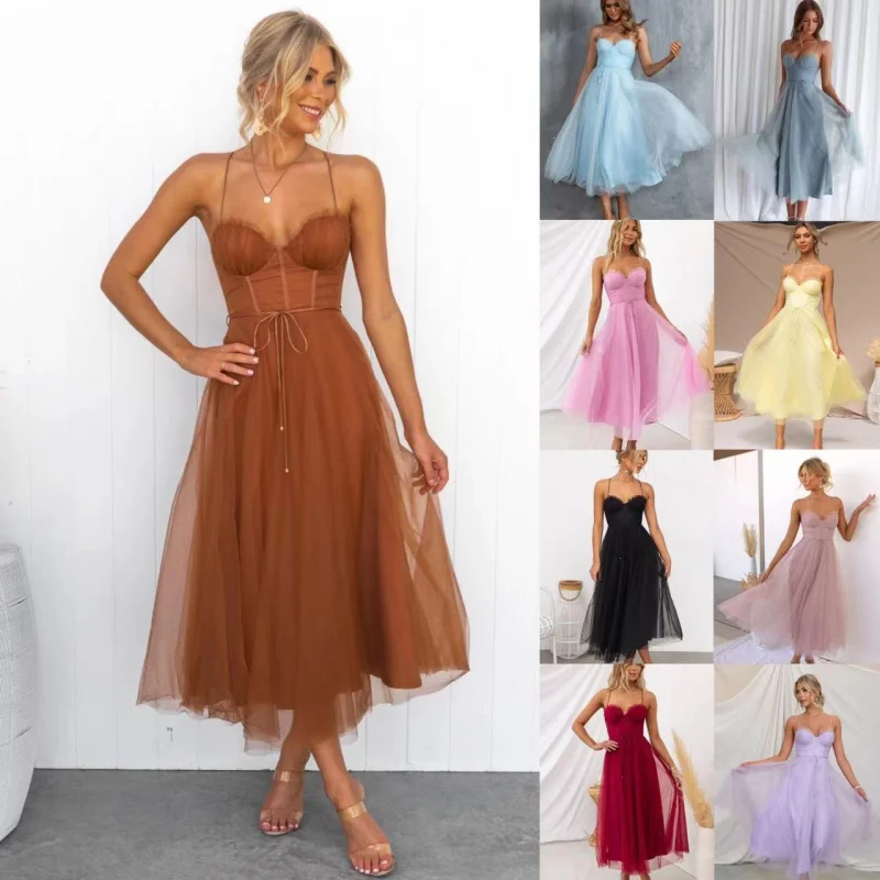 

2025 New Temperament Sexy Straps Tulle Party Dress C001