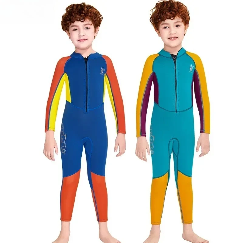 Children's Wetsuit 2.5mm Neoprene One-piece Thickened Warm Swimsuit Long Sleeve Big Kids' Winter Snorkeling Swimming Diving Suit