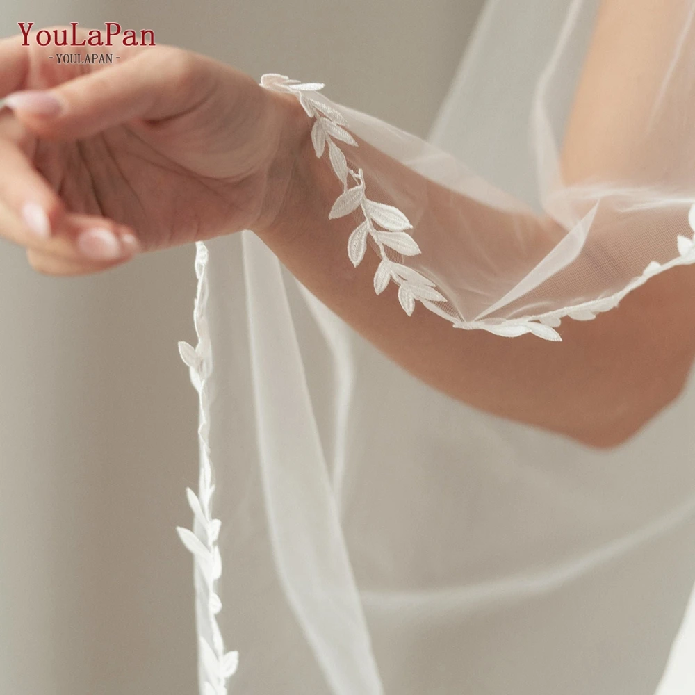 

YouLaPan V129 Wedding Veils with Lace Border Trim 1 Tier Long Bridal Veil Soft Tulle Veil Elegant Delicate Waltz Lenght VEU