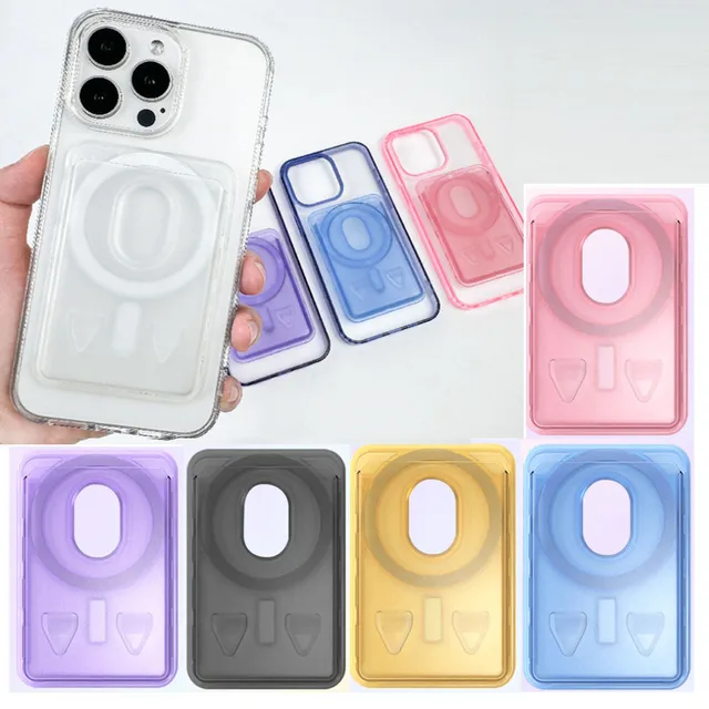 JCD Transparent Card Cover PC Hard Magsafe Strong Magnetic Card Bag For Apple Huawei Phone Case Color Back Sticker Card Cover