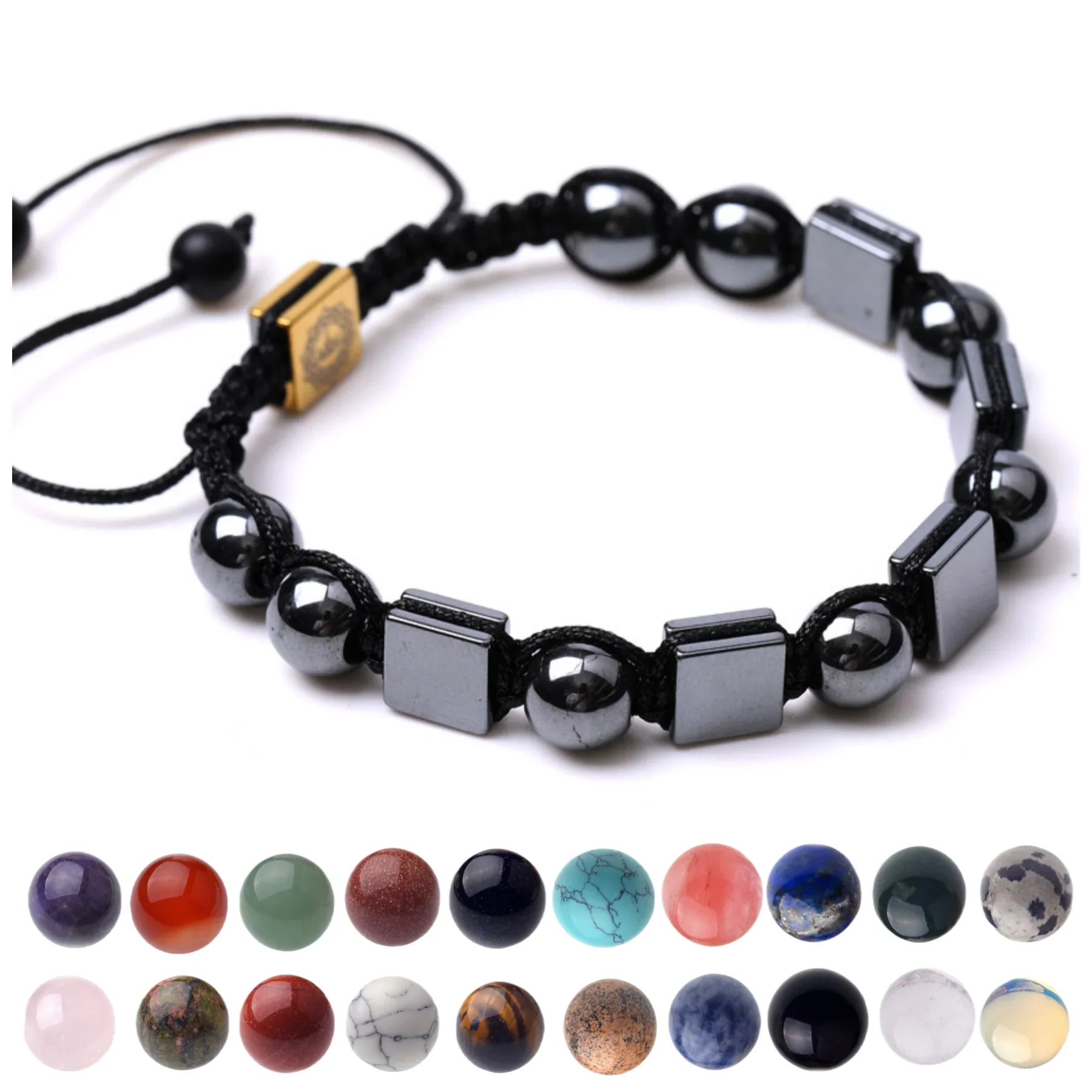 Ashmita Fashion Irregular Black Hematite 10mm Natural Crystal Beads Chakra Healing Yoga Woven Adjustable Bracelets for Women Men