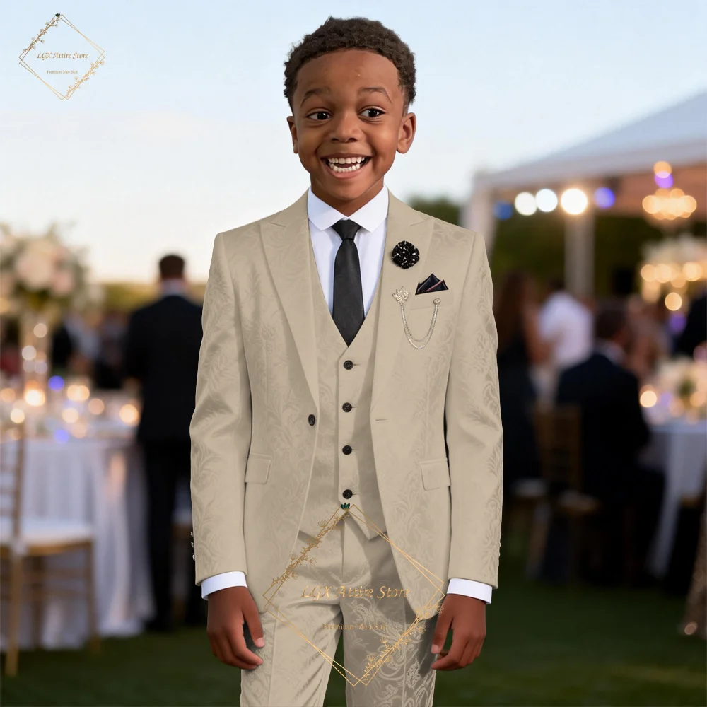 

Костюм из трех предметов из жаккардовой ткани для мальчиков, изысканное торжественное платье джентльмена для высококлассных элегантных собраний