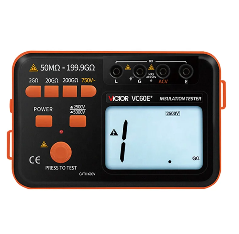 

VICTOR 60E+ Digital Insulation Tester Uses the DC-excited Transducer to Convert DC 12V to DC High Voltage 2500V/5000V