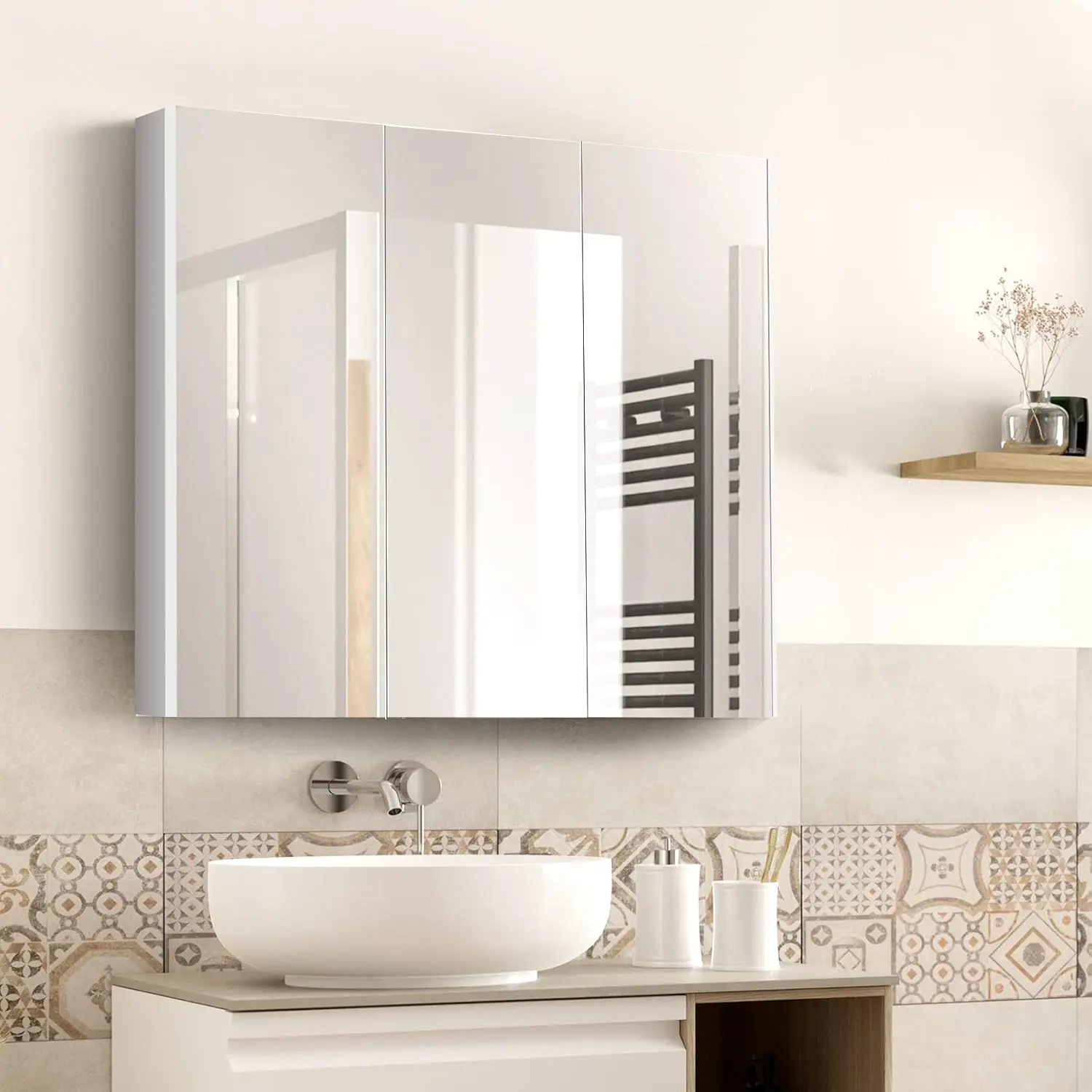 Mirrored Medicine Cabinet, Large Wide Wall Mounted Storage Cabinet with 3 Mirror Doors & Adjustable Shelf, 36 x 4.5 x 2