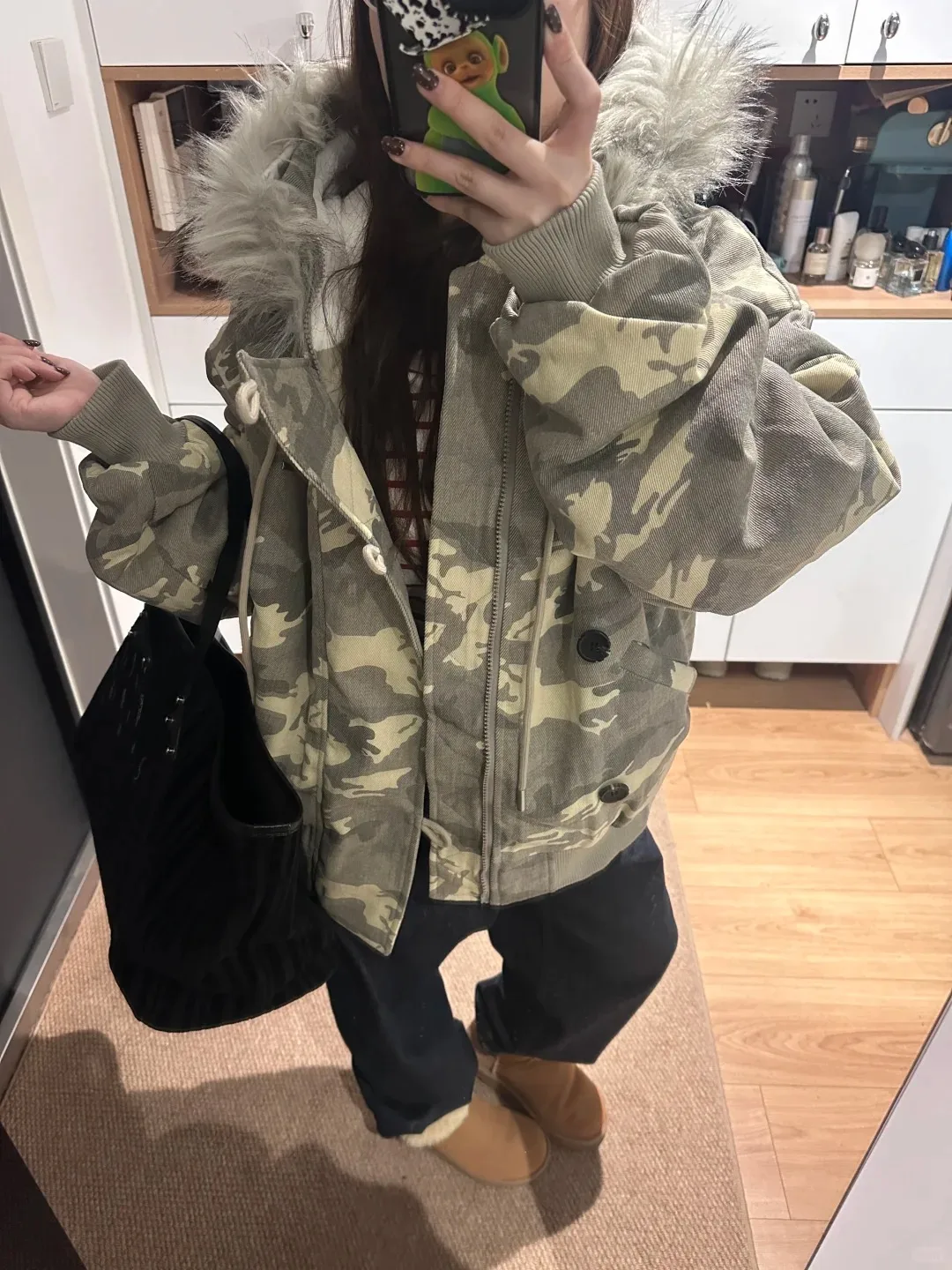 

Camouflage Cotton Jacket Men's Winter Fleece Lined Fur Collar Mountain Eagle American Retro Workwear Parka Coat for Women