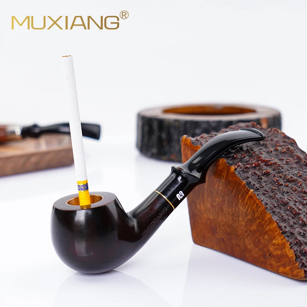 

3 In 1 Briar Tobacco Pipe 9mm Filter Flue Copper Pot Pipe Retro Bent Type Handle Handmade Smoking Pipe For Old Dads Gift