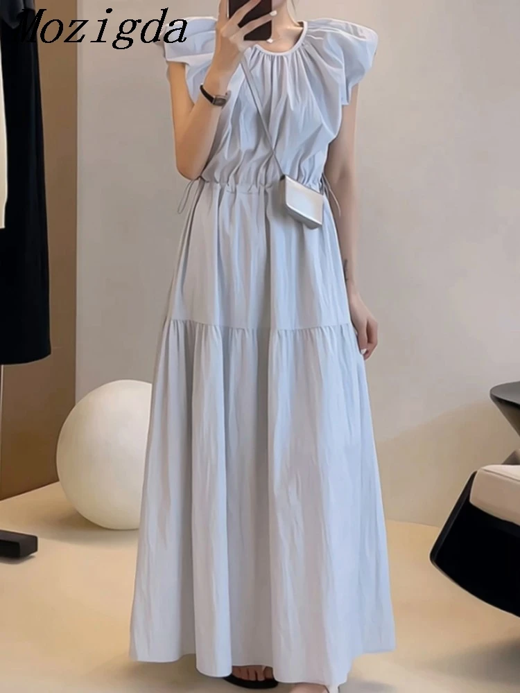 Summer Sleeveless Ruffles PleatedLong Vest Dress Women Korean Loose Design Slimming Gathered Chic High Waist Skirt Vestidos