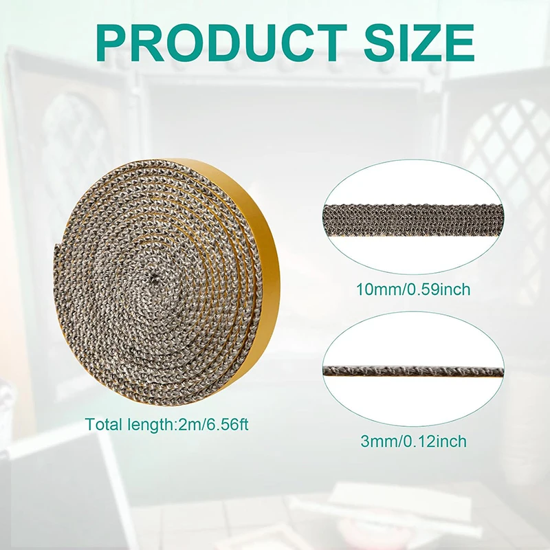 Self Adhesive Fireplace Seal Rope Fiberglass Flat Wood Stove Gasket Tape Heat Resistant Stove Sealing Rope Indoor Wood Burning