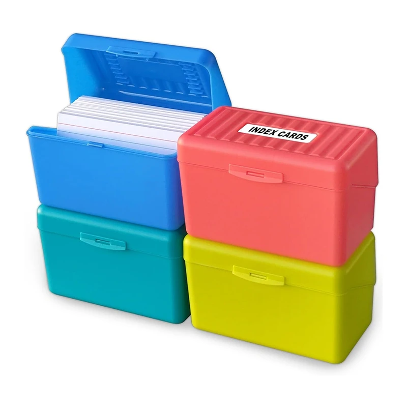 Top-Index Card Holder Box 3X5in, Flash Note Card Holder Box Organizer Case, 3X5 Index Card Storage File Box, 4 Colors Pack