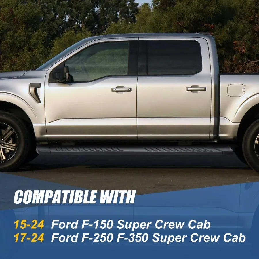 لوحات تشغيل بخطوات جانبية مقاس 6 بوصات مع دعامات تثبيت للوصول إلى شاحنة شديدة التحمل من الفولاذ المقاوم للصدأ مطلية بمسحوق أسود Nerf B