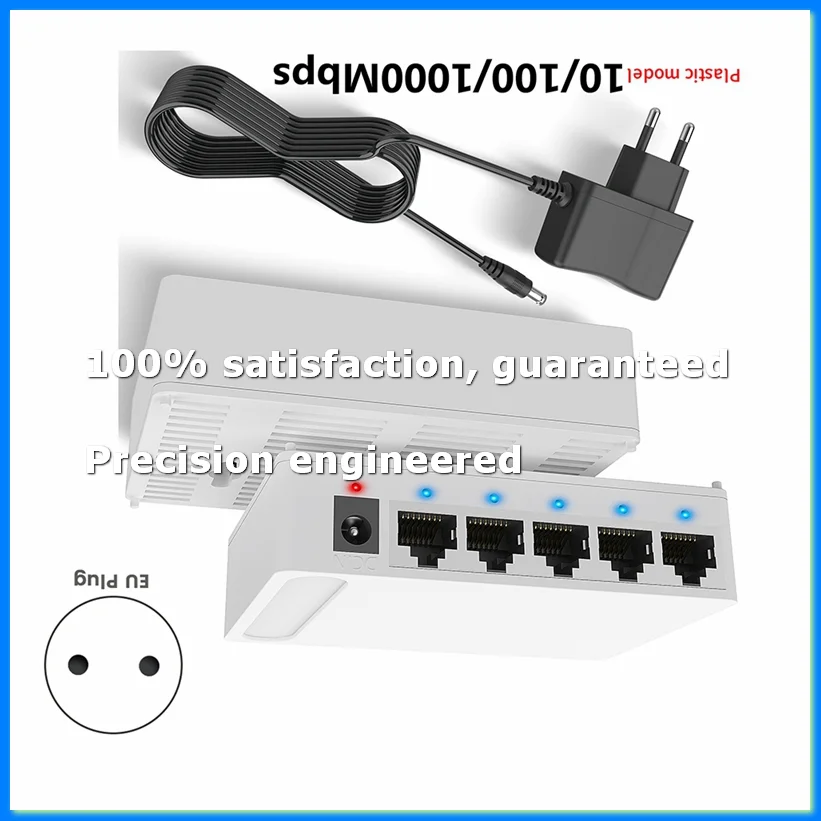 

5 Port 1000Mbps Network Ethernet Switch with VLAN 5V Power Supply Home Network Switch Splitter for Office Home US Plug-ABWO