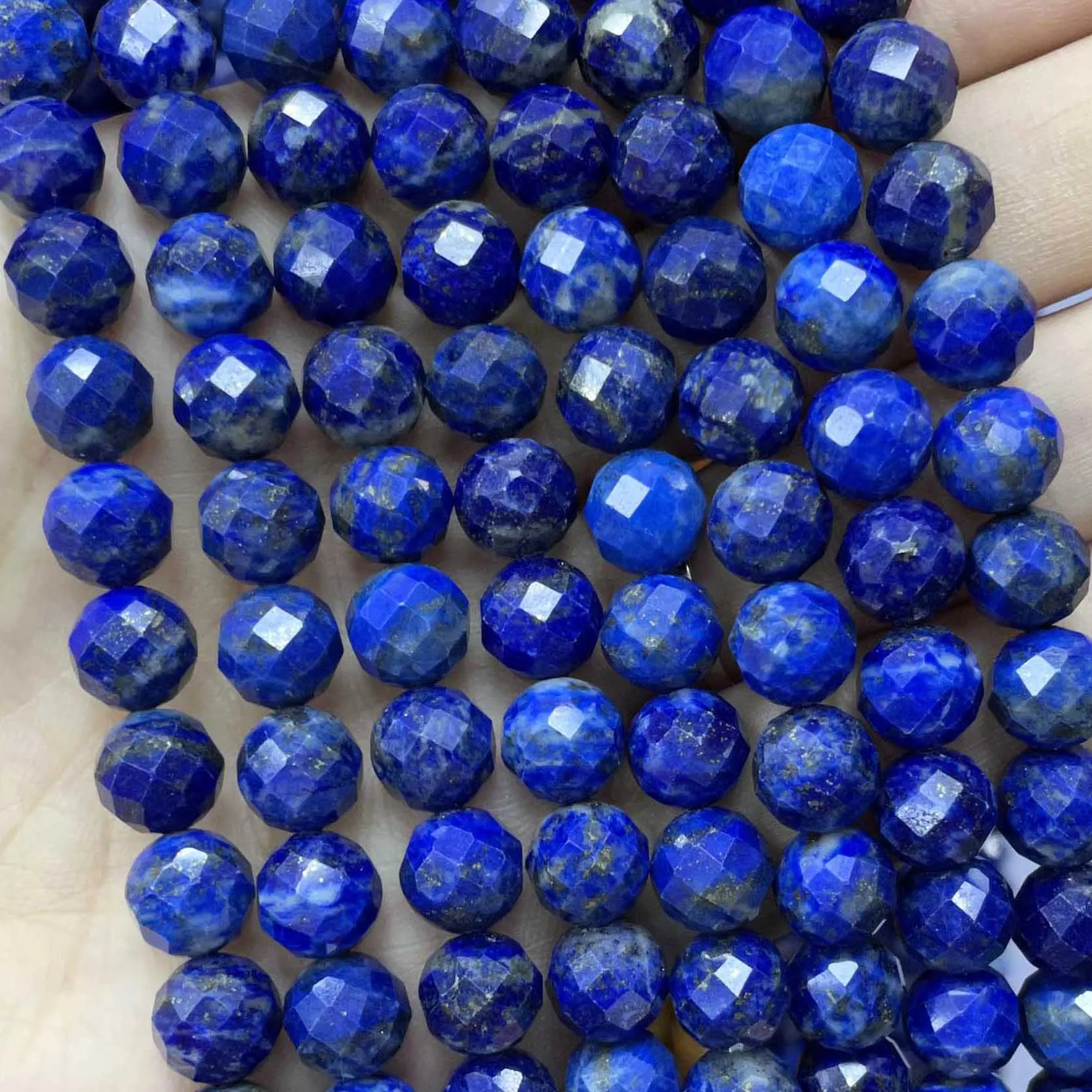 Natural Stone Faceted lapis lazuli Round Gemstone Spacer Beads For Jewelry Making DIY Bracelet Accessories 6/8/10MM 7.5''inches