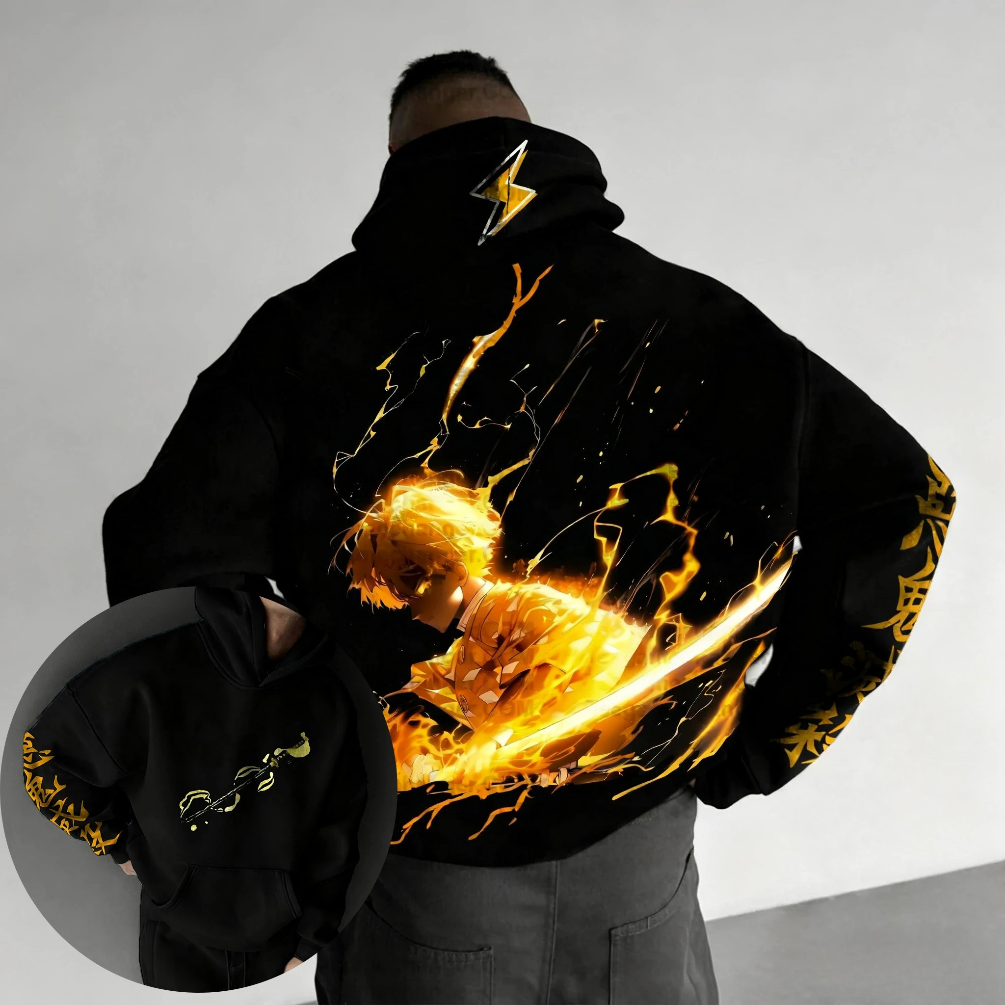 Demon slayer anime impresso hoodie 2025 unisex outono/inverno novo americano hip-hop plus size y2k casual solto pai criança topo