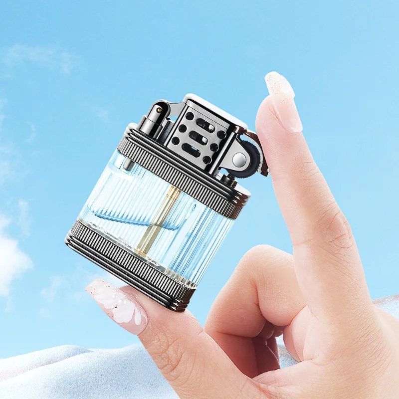 Newest Transparent Air Chamber Inflatable Lighter Windproof Grinding Wheel Classic Metal Cigarette Lighters & Smoking Accessorie