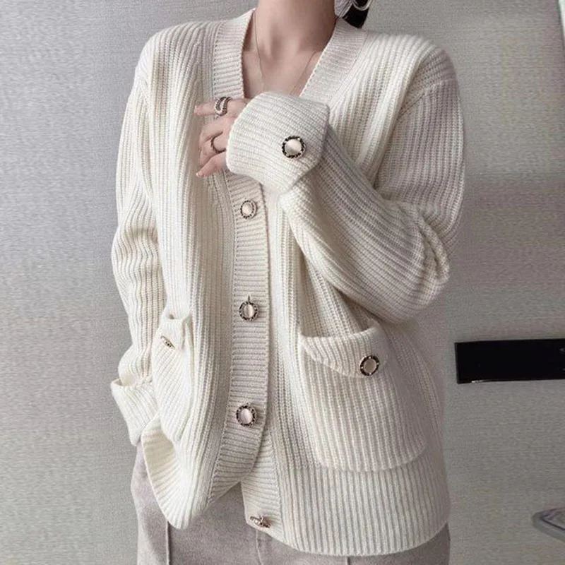 Women\'s Oversized Sweater Cardigan Jacket, Loose Warm Sweaters, Casual Knit Coat, Female Outerwear, Autumn, Winter, 4XL, New