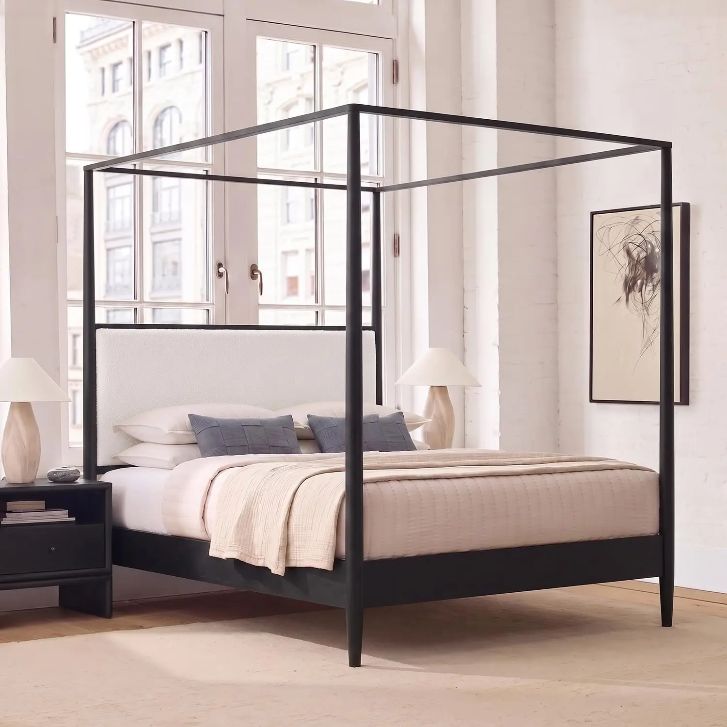 Canopy Bed Frame Black Vintage Four-Poster Platform, Customized view 4