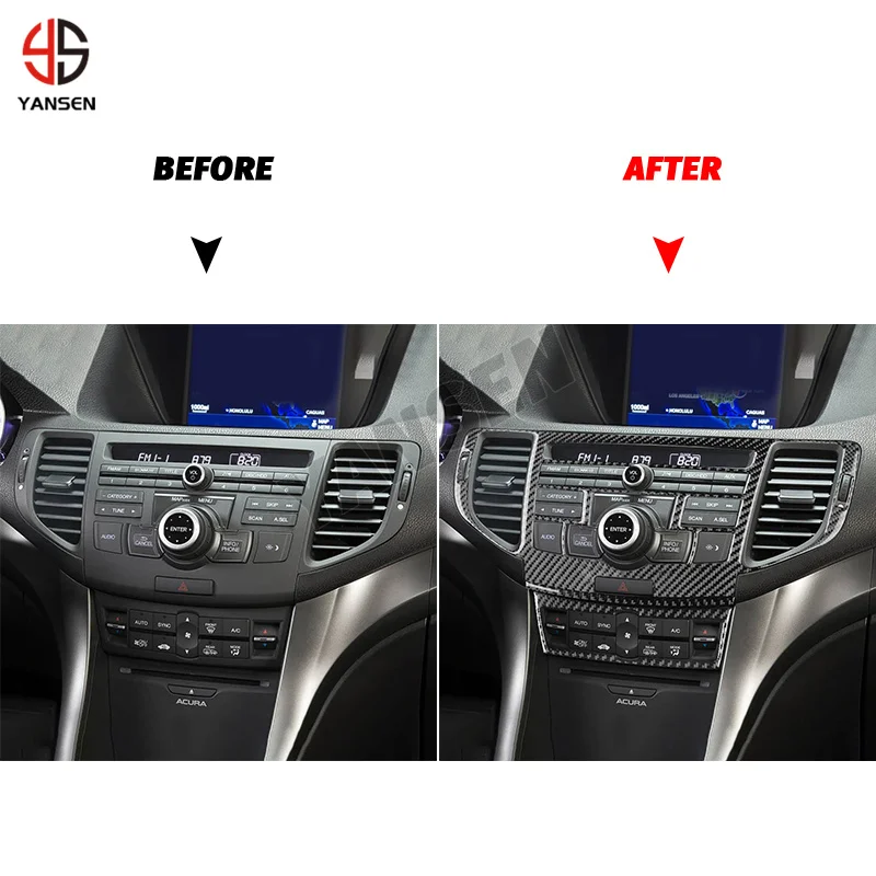 ملصق من ألياف الكربون الحقيقي لـ Acura TSX 2009-2014 نظام الملاحة اللاسلكي لوحة غطاء الكسوة اكسسوارات السيارات ديكور داخلي #6