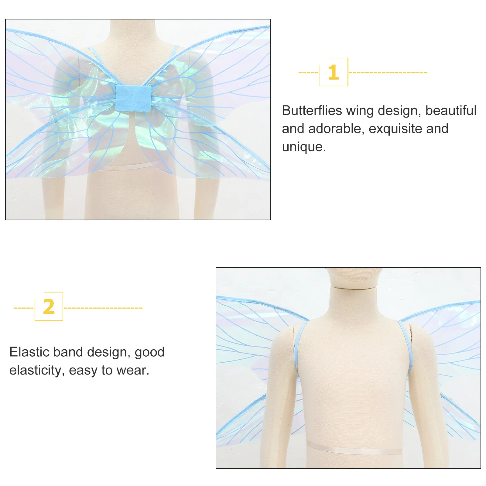 

Blue Transparent Fairy Wings for Women Kids Photo Props Lightweight Foldable Elf Wings Halloween Costume Accessories