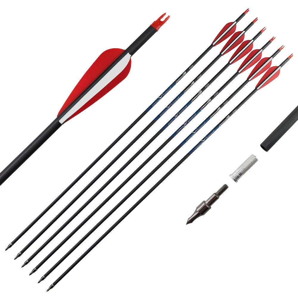 

100% Carbon Arrow 30/32Inch Spine300/340/400/500/600/700/800 with Replaceable Arrowhead for Compound/Recurve Bow Archery Hunting