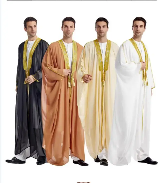 Dubai Saudi Men's Robe, Arab Men's Embroidered Long Sleeved Chiffon Jacket, Ethnic Style