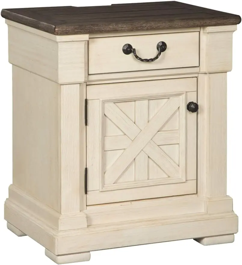 

Signature Design by Ashley Bolanburg Farmhouse 1 Drawer Nightstand with Outlets & USB Charging Ports, Antique White