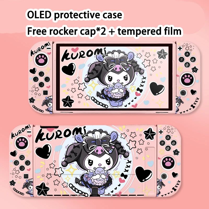 

Sanrio Kawaii Kuromi Switch Protective Case Ns/oled Frosted Handle Cover Split Type Soft Silica Gel Cute Cartoon Girl Gift