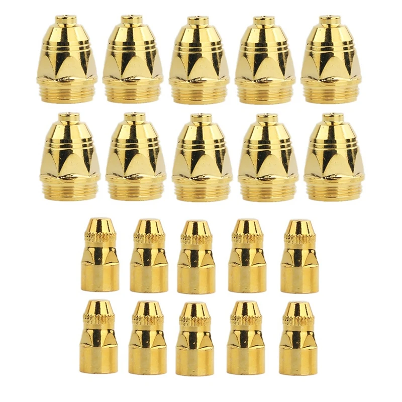 10 Sets/Lot P80 Air Plasma Consumables Golden CNC Cutting Machine Plasma Cutter Nozzle Hafnium Electrode