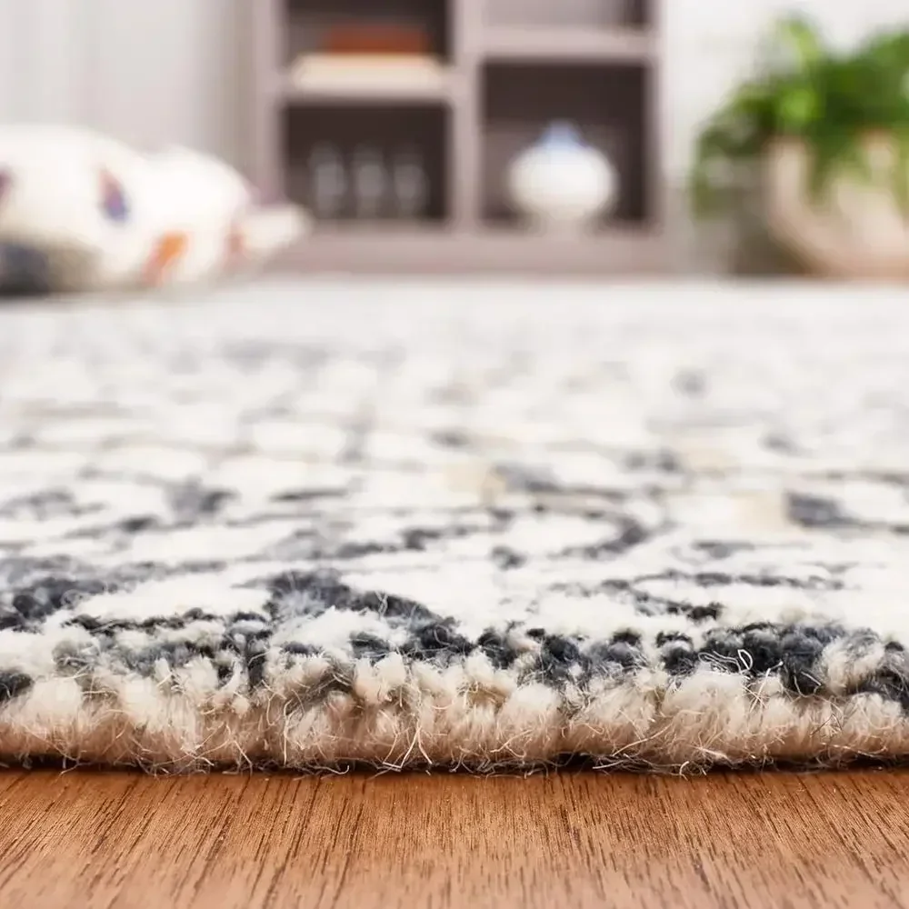 Large 8x10 Abstract Wool Area Rug - Ivory & Navy, Perfect for Living Room, Bedroom, Office, Dining Area - view 5