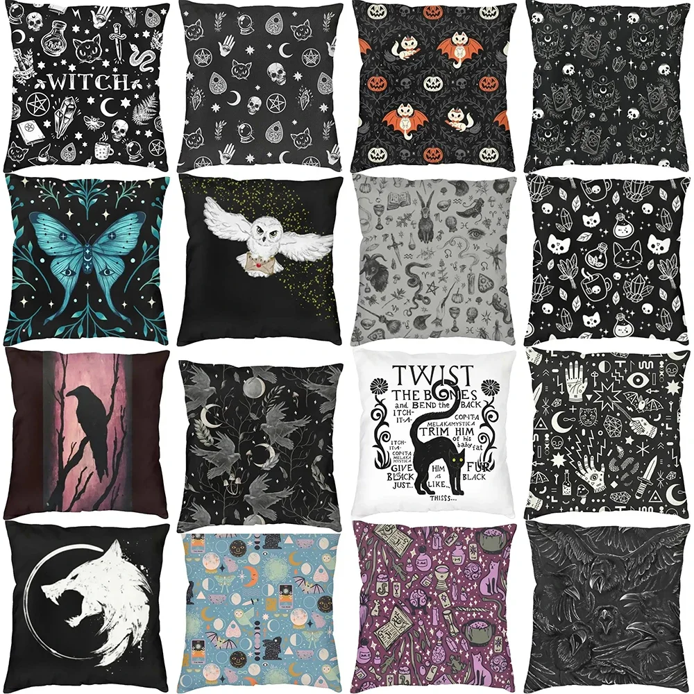 Halloween Witchcraft Cushion Cover Soft Gothic Cotton Cat Cat Cat Pillow Sales Sofa Cushion Cushion bedroom home decoration