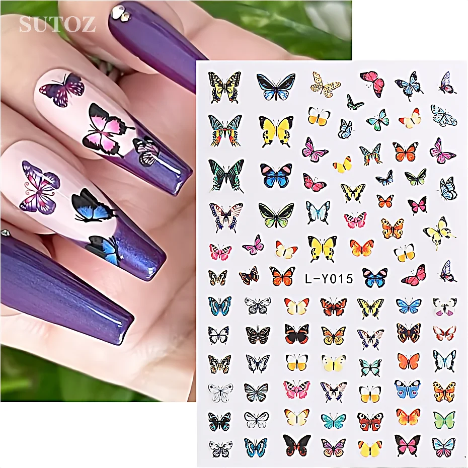 5D Blue Butterfly Nail Art Stickers Embossed Artificial Butterfly Spring Summer Design Nail Decals Baroque Manicure Decor L-Y016