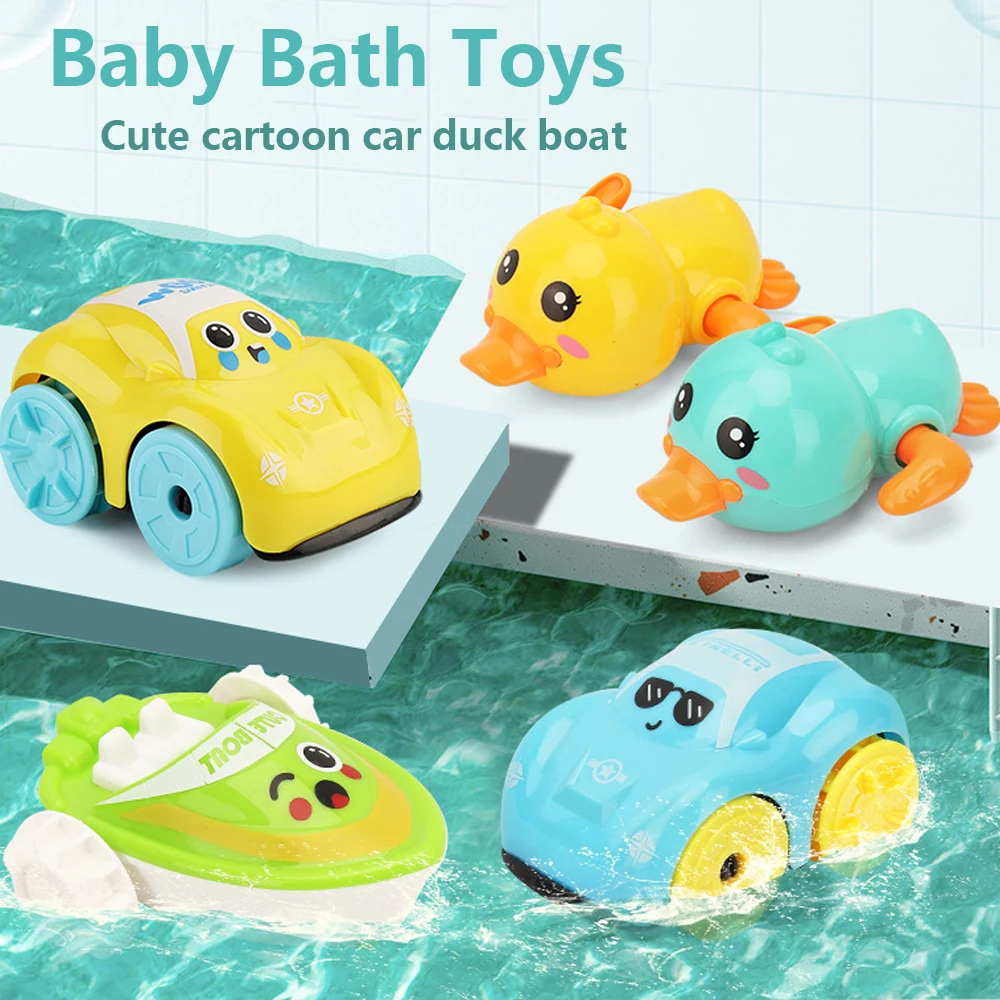 Baby Bath Toys Children Bathing Cute Swimming duck Water Playing Toys Clockwork Car Cartoon Vehicle Baby Bath Toy for Kids Gift