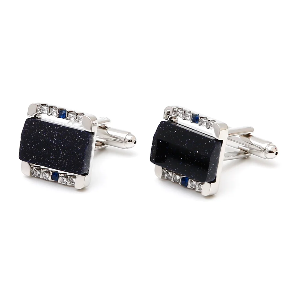 Men's Square Black Sand Diamond Inlaid Cufflinks Silver Light Border Business Banquet Formal Shirt Suit Exquisite Accessories