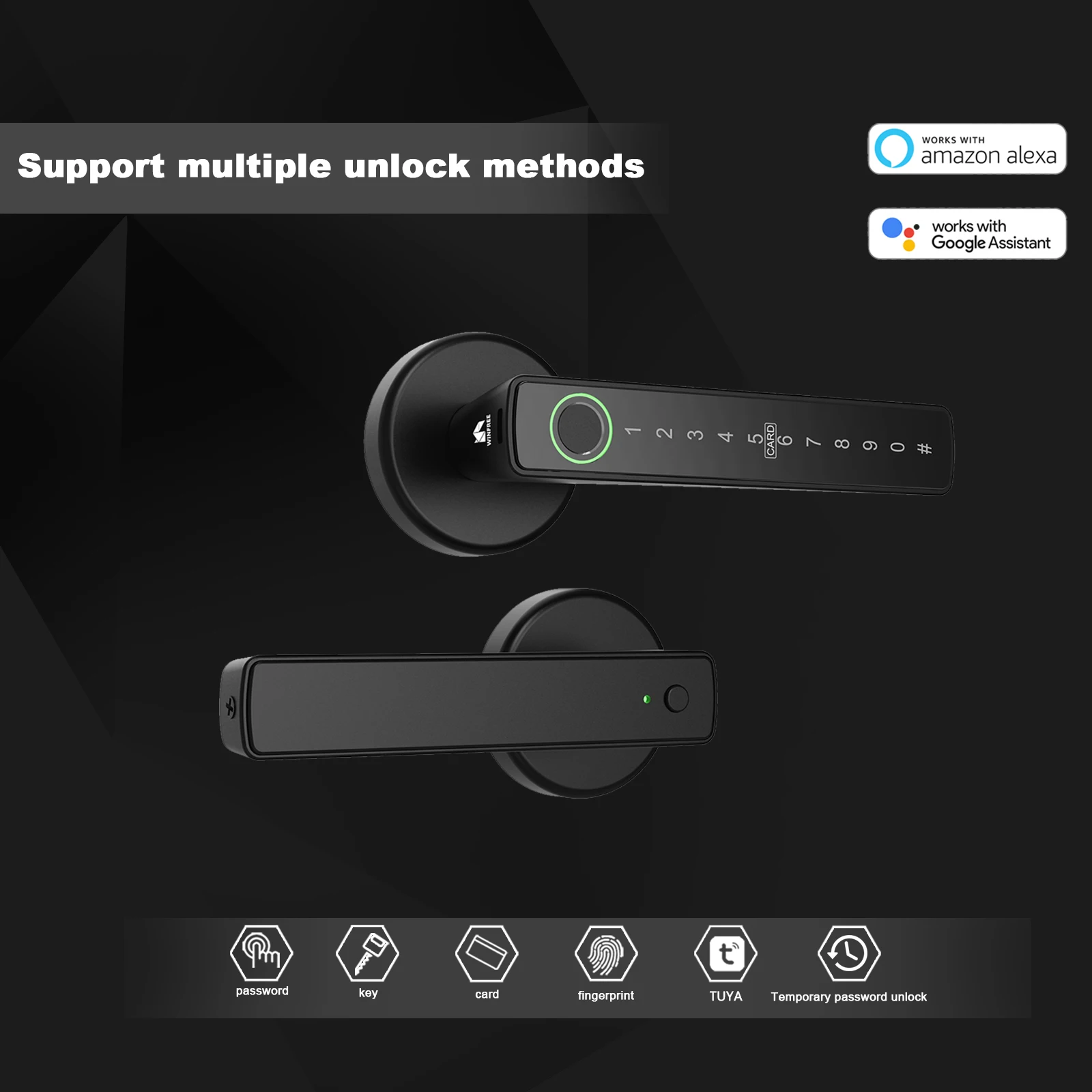 WINFREE Fingerprint Smart Door Lock Keyless Entry Tuya Bluetooth Work with Alexa and Google Assistant Smart Lock