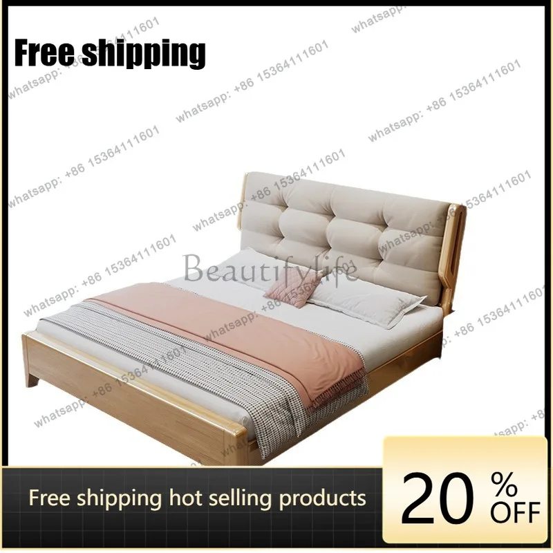 LX cream wind cloud solid wood bed soft by air pressure storage double wedding bed