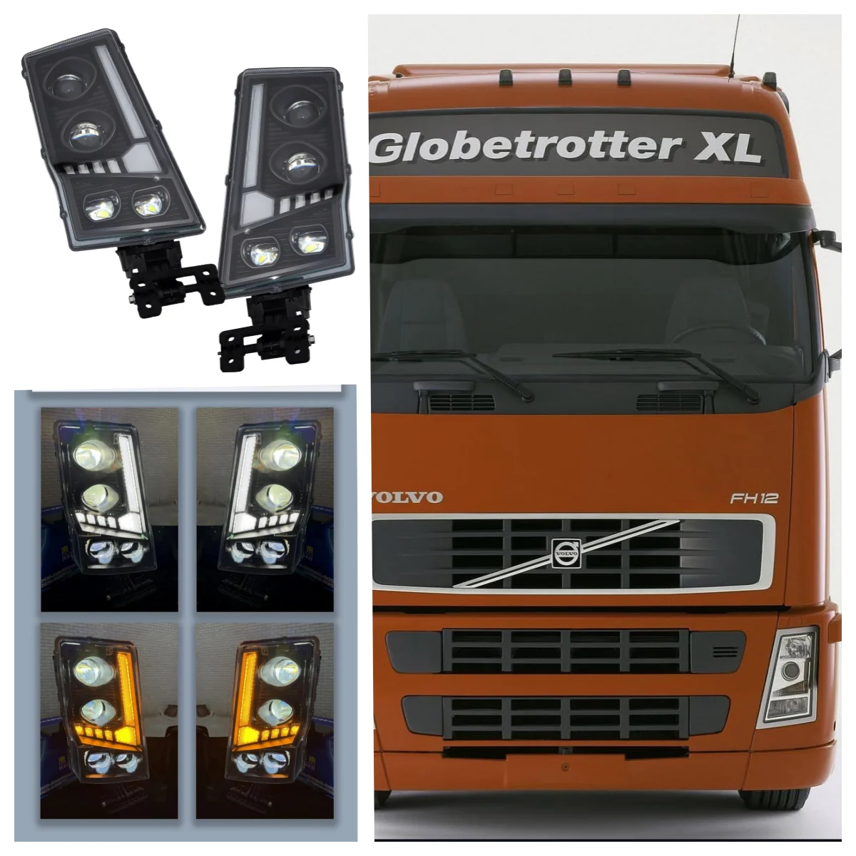 

1 Pcs 24V Lorry Full LED Headlight FOUR LENSES suitable for Volvo FM12 FH12 FM380 Truck 20360898 20360899