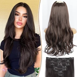 7PCS Clip in Hair Extensions Thick Long Straight Upgrade Soft Lace Weft Lightweight Layered Hairpiece Brown 20Inch for Women