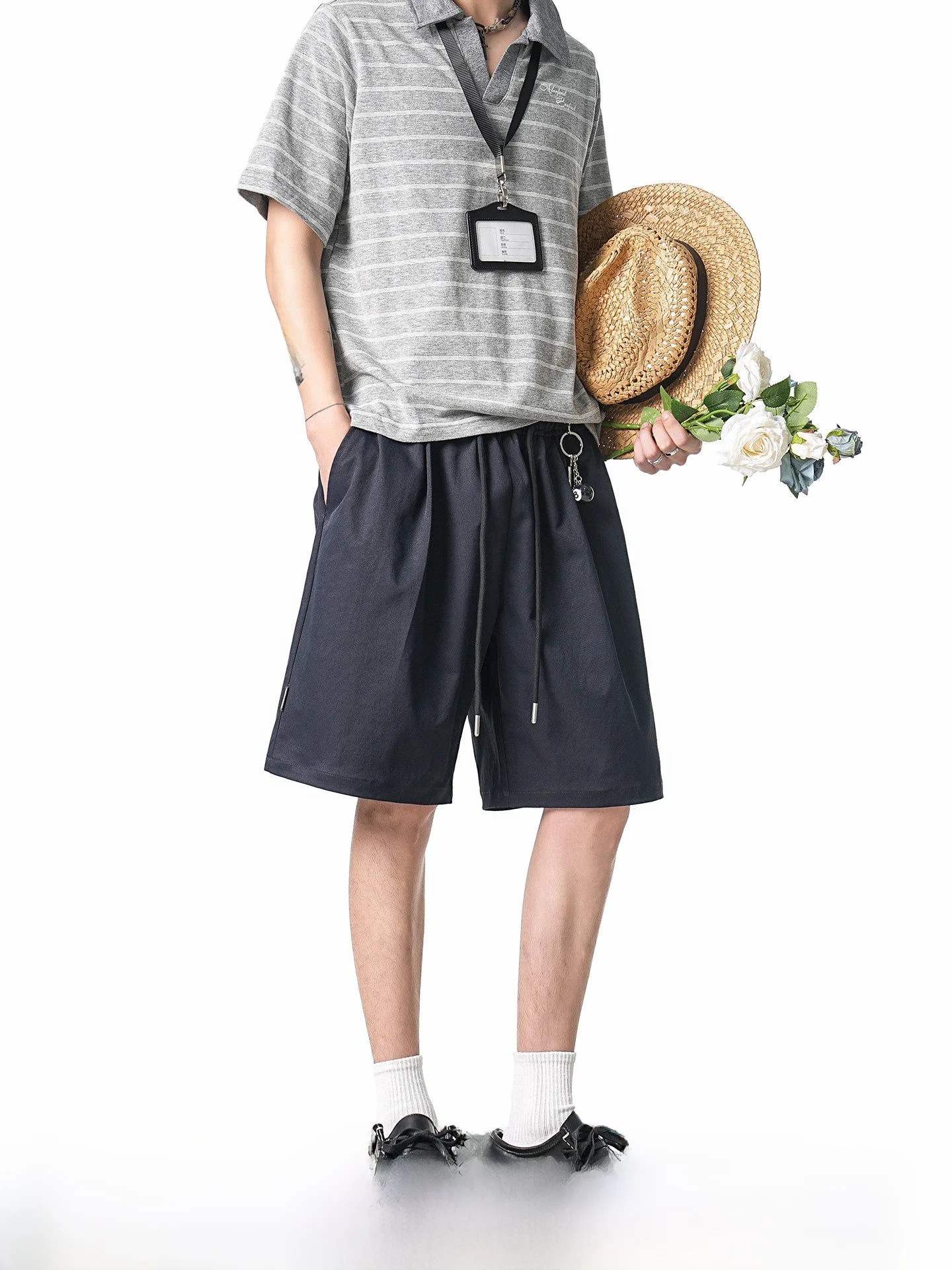 Quick Dry Straight Leg Beach Shorts Men's Summer Thin Five-Quarter Pants Breathable Comfortable Lightweight Polyester Fiber