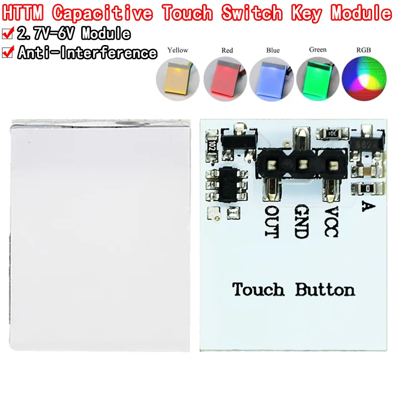 1/5 pces htm série botão de toque capacitivo módulo chave 2.7v-6v rgb azul vermelho verde amarelo forte anti-interferência