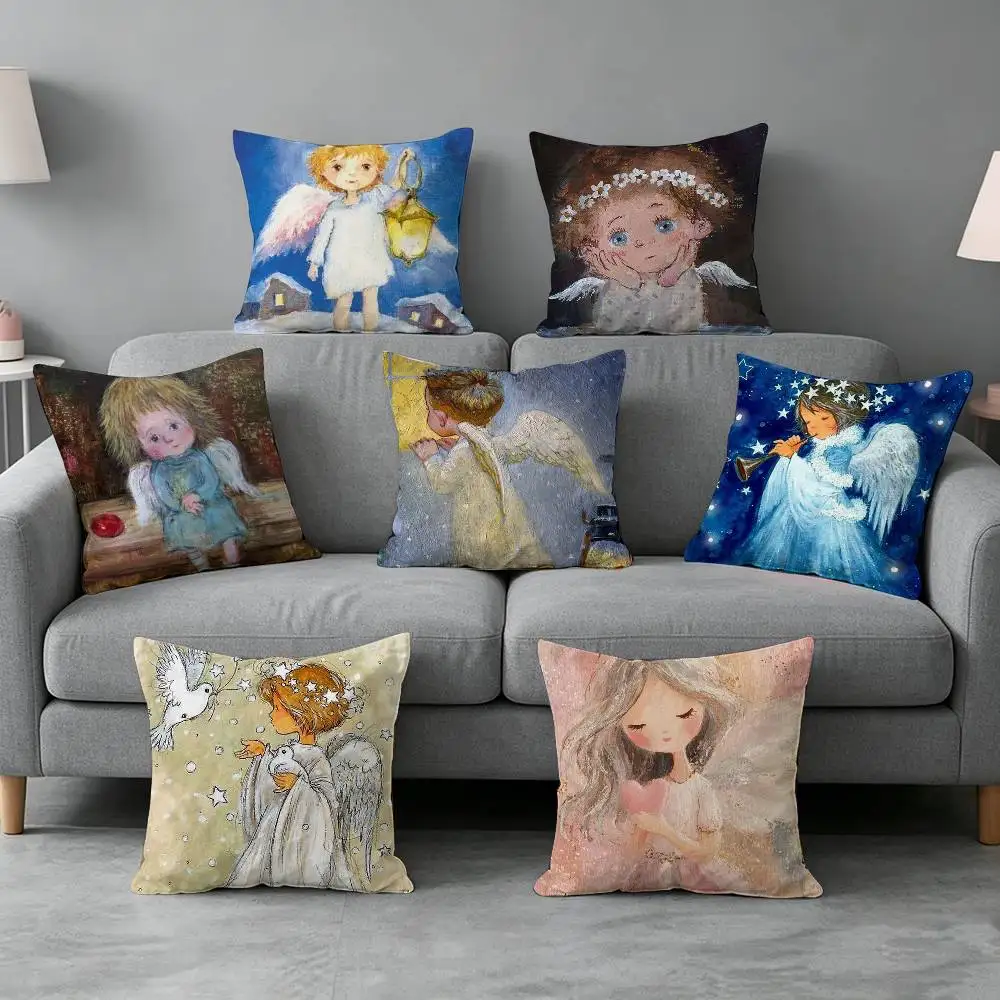 Healing Little-e Angel-l Pillow cover Simple solid color design Surprise For Multiple Bedroom Styles.