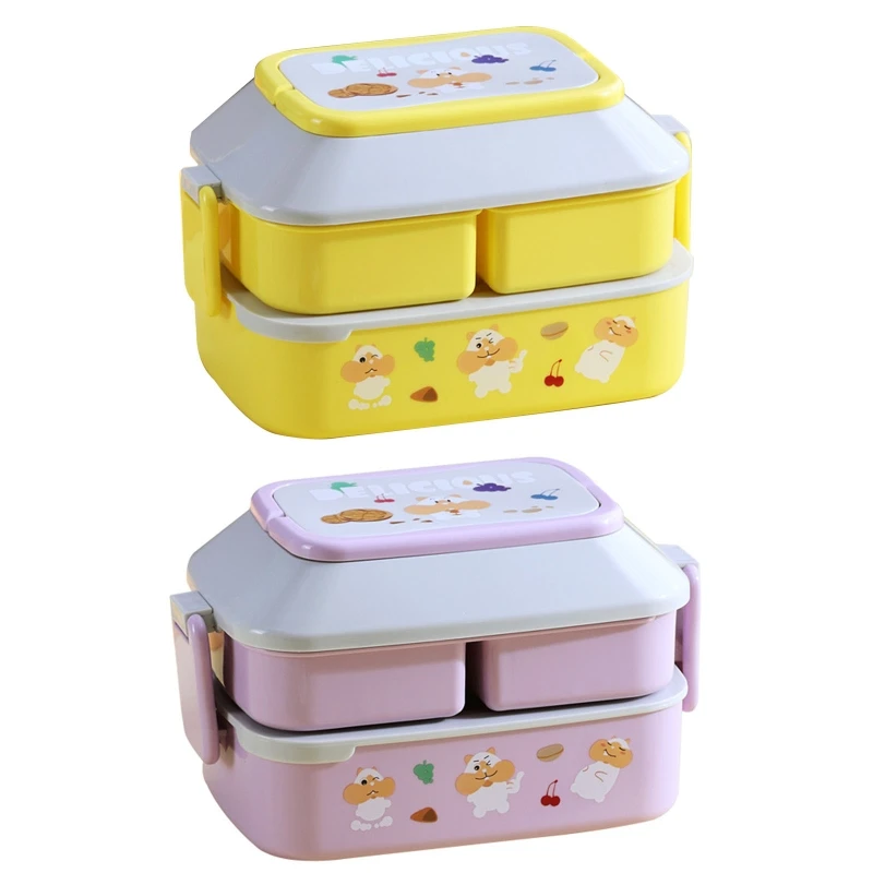 Portable Lunch Box Compartment Bento Organizer with Handle and Buckles for School Office Students Microwave Food Holder