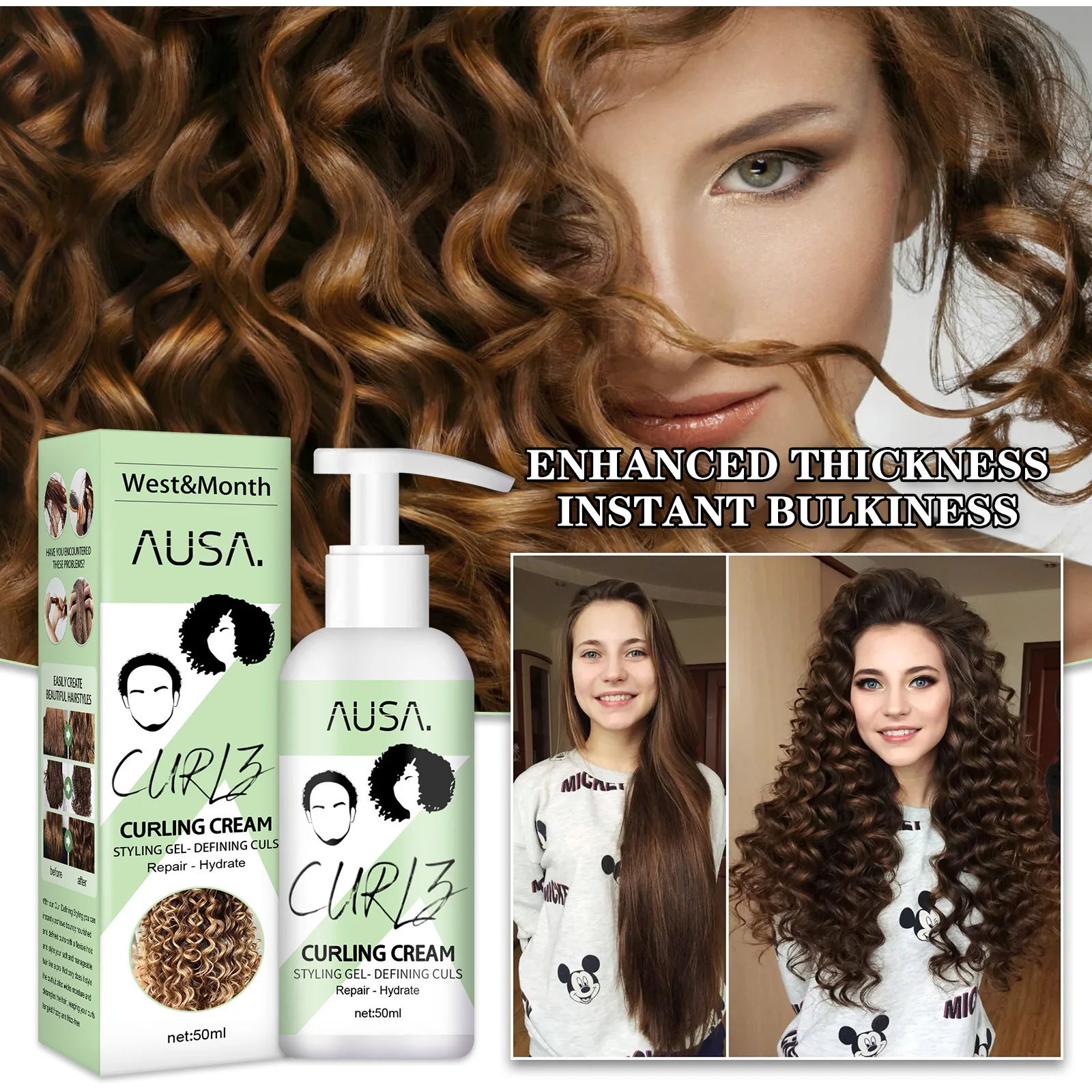 Curly Elastin Moisturizing Styling Fluffy Elastic Strong Hair Smoothing Frizz Conditioning Lockiges Elastin curly hair products