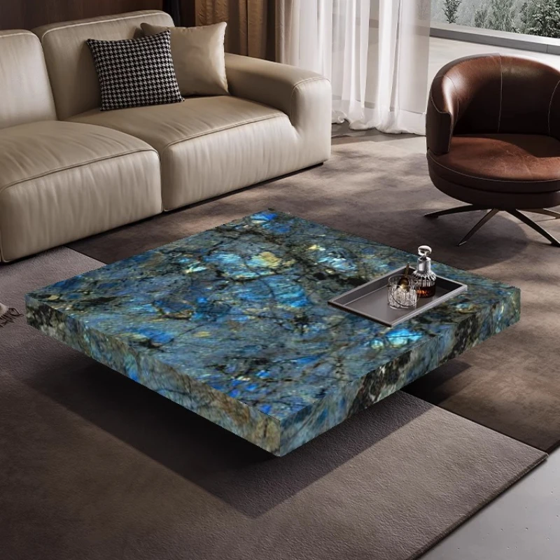 

Blue jadeite coffee table Italian minimalist designer high sense household rectangular marble coffee table natural luxury stone
