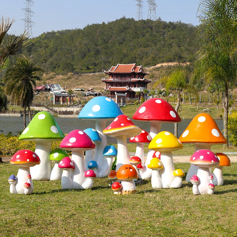 

Outdoor cartoon mushroom fiberglass sculpture kindergarten public garden landscape sketch lawn decoration plant ornament