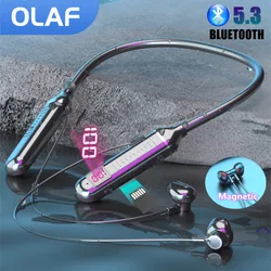 OLAF 무선 이어폰 블루투스 5.3 넥밴드 헤드폰, 게이밍 파워 디스플레이, HIFI 헤드셋, TWS 이어버드, 마이크 포함, SD 카드 지원