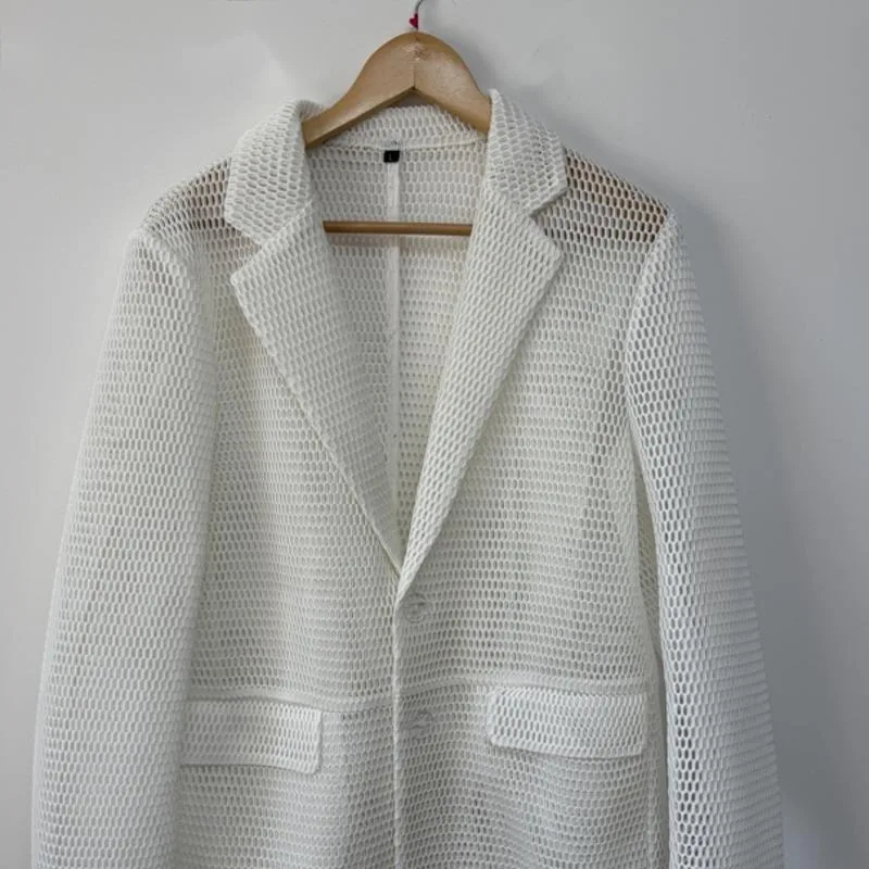 Wvgaspring verão novo homem maré tridimensional malha oco para fora transparente em camadas jaquetas nicho chique causal blazer ins w10006