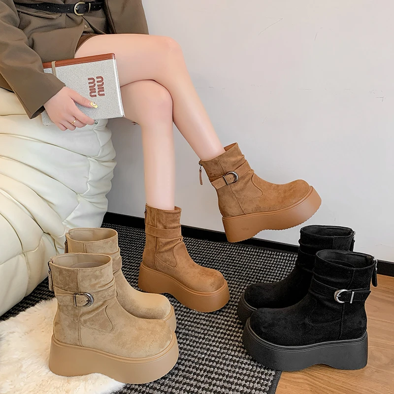 2025 جديد ريترو سميكة القاع زيادة الأحذية أحذية نسائية الخريف جديد تنوعا الجلد المدبوغ عالية الكعب تشيلسي الأحذية أحذية السيدات #1