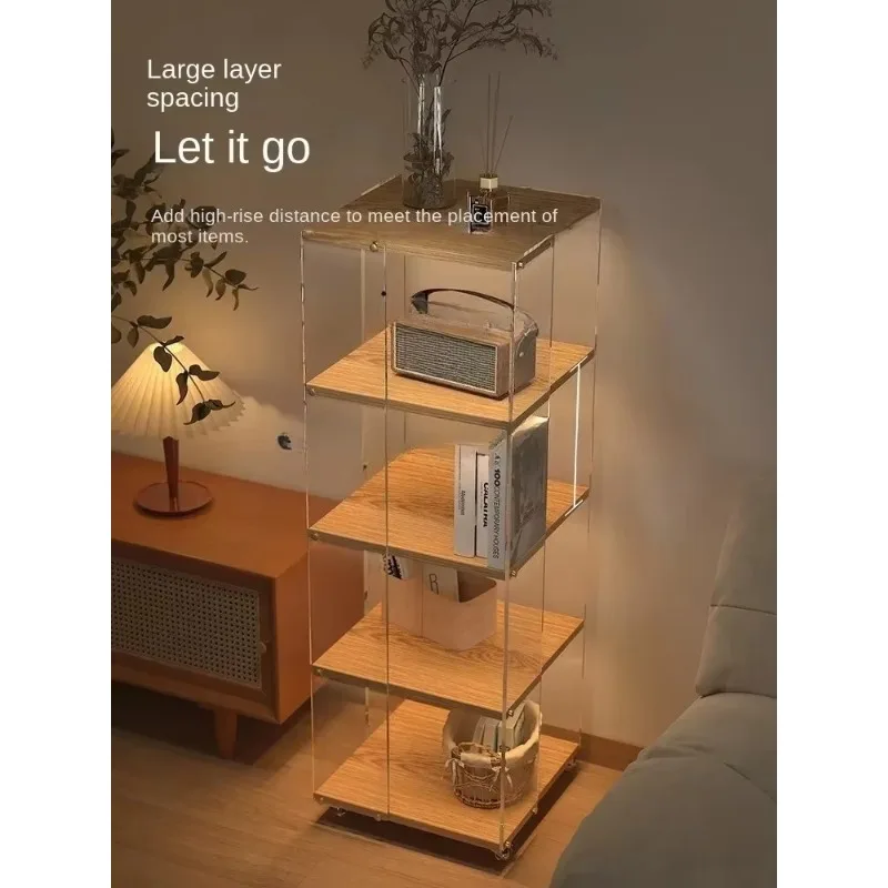 Acrylic Creative Rotary Bookshelf Home Study Display Cabinet Solid Wood Floor Shelf Corner Bookcasex8
